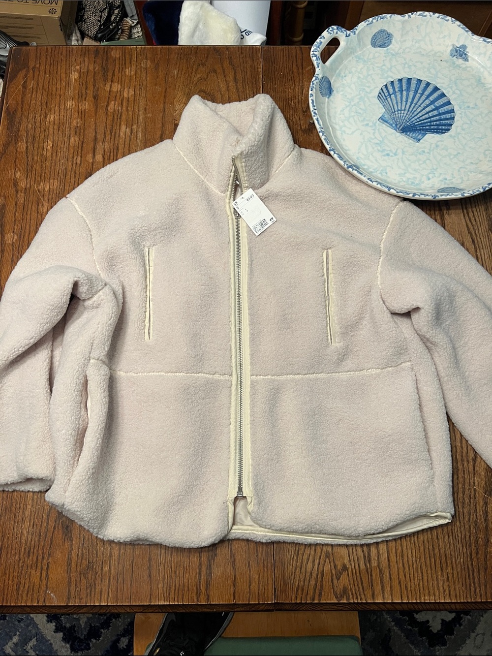 H&M Cream Teddy Fleece Zip Jacket